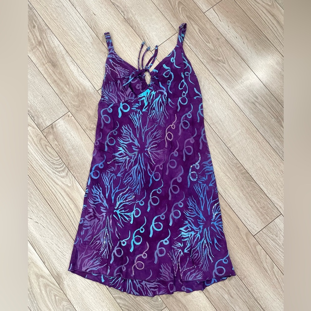 Tropical Tantrum vibrant purple and blue coral print mini dress size Medium - Picture 2 of 8